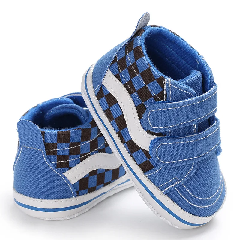 Meckior New Baby Girls Boys Plaid Casual Canvas Soft Bottom Shoes Mid Soft Bottom Top Sneakers Toddler Shoes Cotton Non Slip