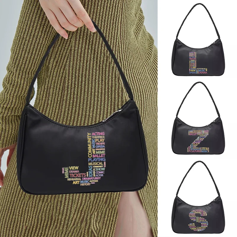 Women's Shoulder Underarm Bags Ladies Text Letter Print Handbag Fashion Design Girls Small Fashion Shopping All-match Top-Handle