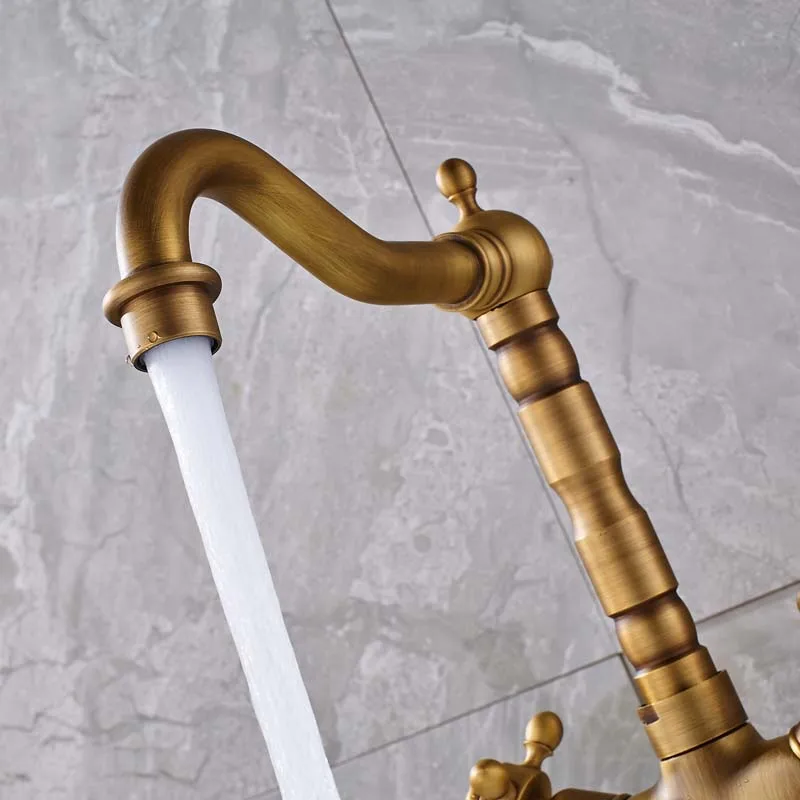 

Vidric Dual Handle Swivel Bathroom Kitchen Sink Faucet Antique Brass Mixer Tap with Hot and Cold Water Deck Mounted
