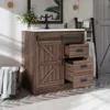 31 Inch Farmhouse Sliding Barn Door Bathroom Sink with Sink Combination, Drawers and Metal Handles 3
