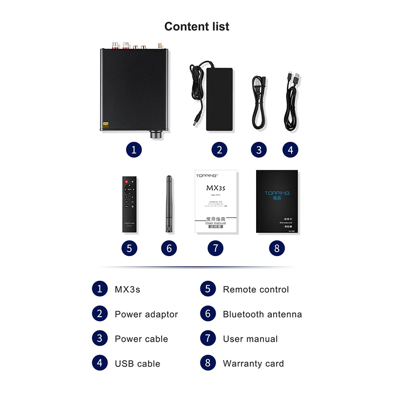 TOPPING MX3S Amplifier Bluetooth Input 62W*2 Merus Class D 700mW*2 HPA Power remote control
