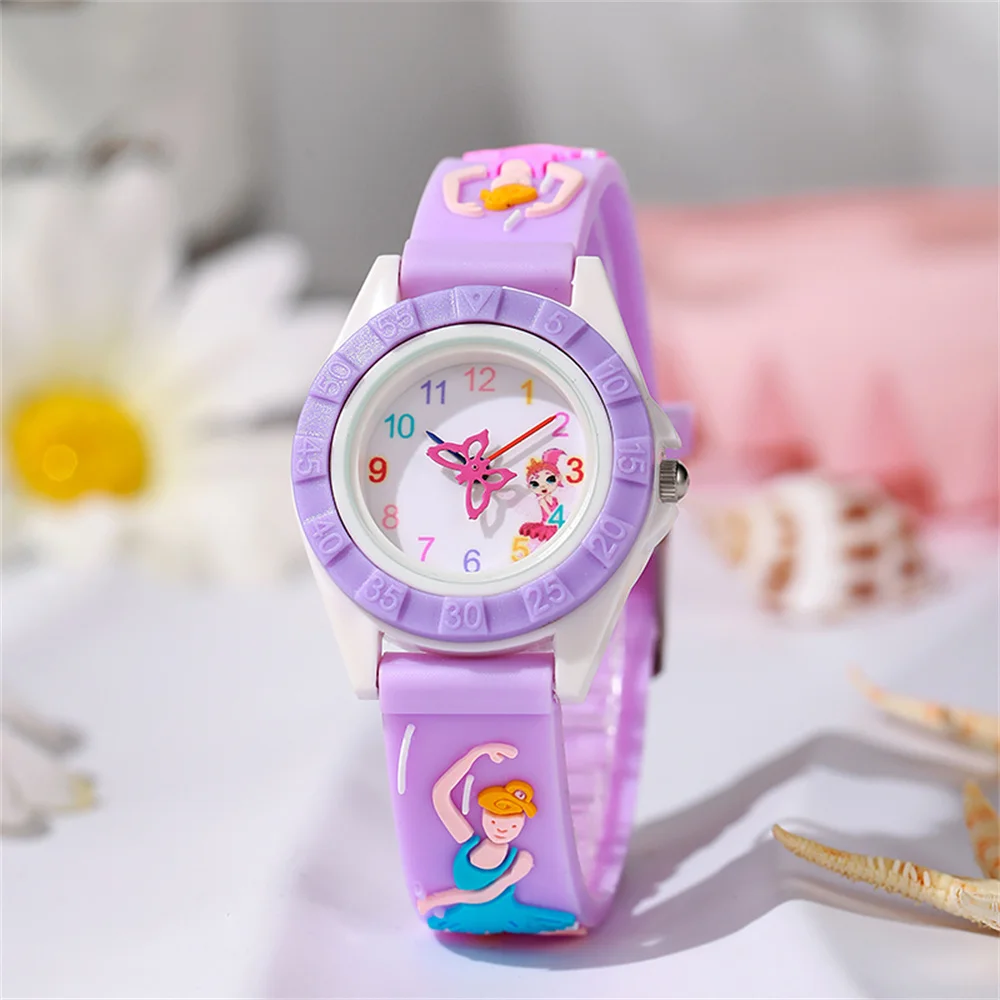 Children's Watch Cartoon Ballet Girl Design Quartz Watch Fashion Purple Silicone Girl Student Gift Wristwatch 3