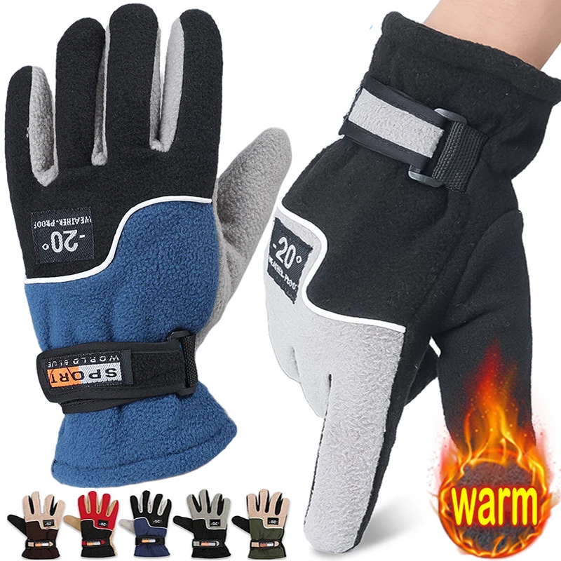 Fashion Men Winter Warm Fleece Thermal Motorcycle Thermal Warm Gloves Polar Fleece Mittens for Men Women Snow Sports Gloves