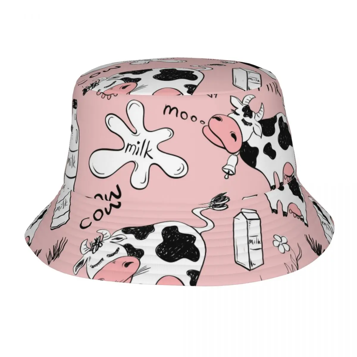 Pink Cows Milk Pattern Bucket Hats Summer Beach Getaway Headwear Stuff Animal Fishing Fisherman Hat For Hiking Unisex Panamka