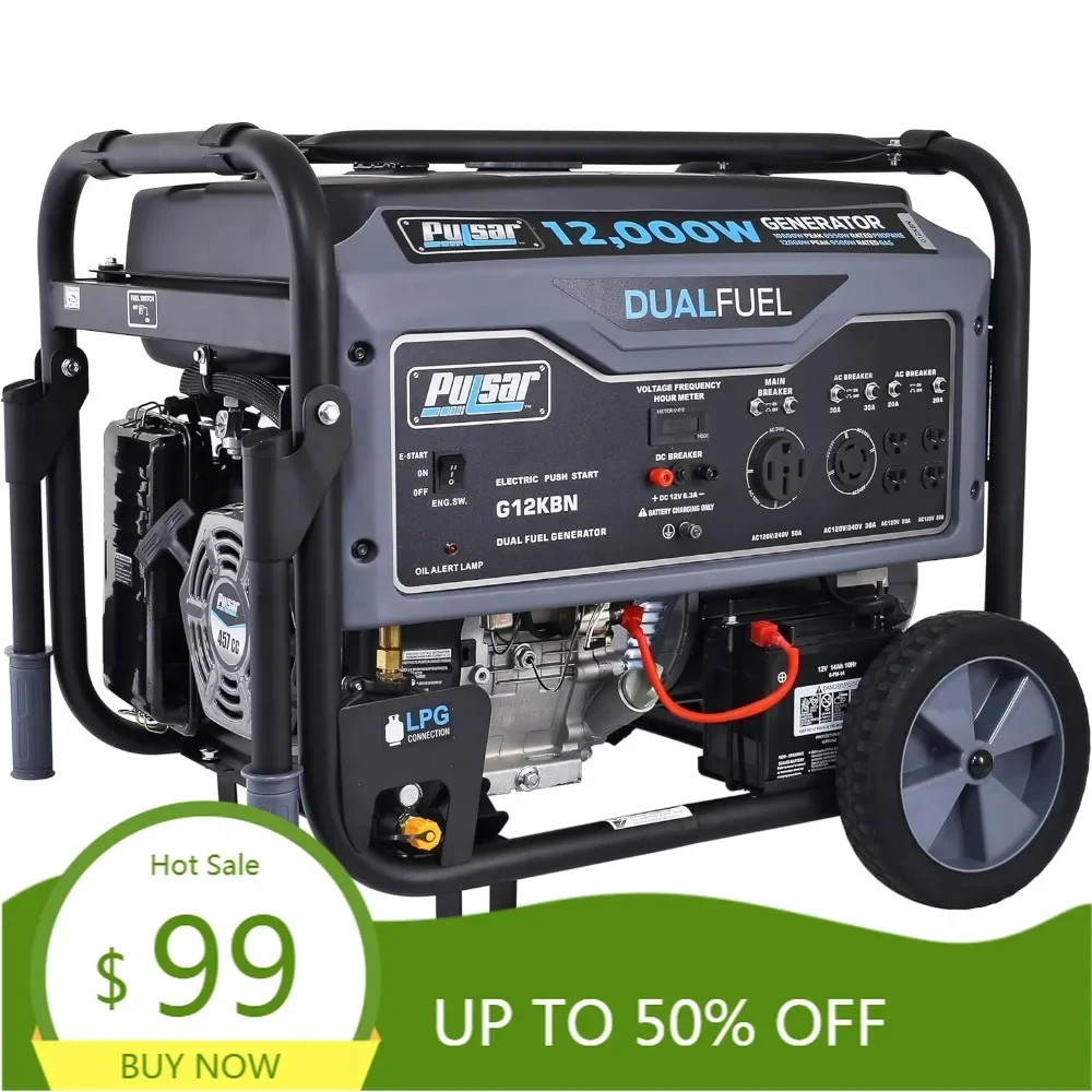 g12kbn-sg heavy duty portable dual fuel generator - 9500 rated watts & 12000 peak watts ， gas & lpg ， electric start ， transfer