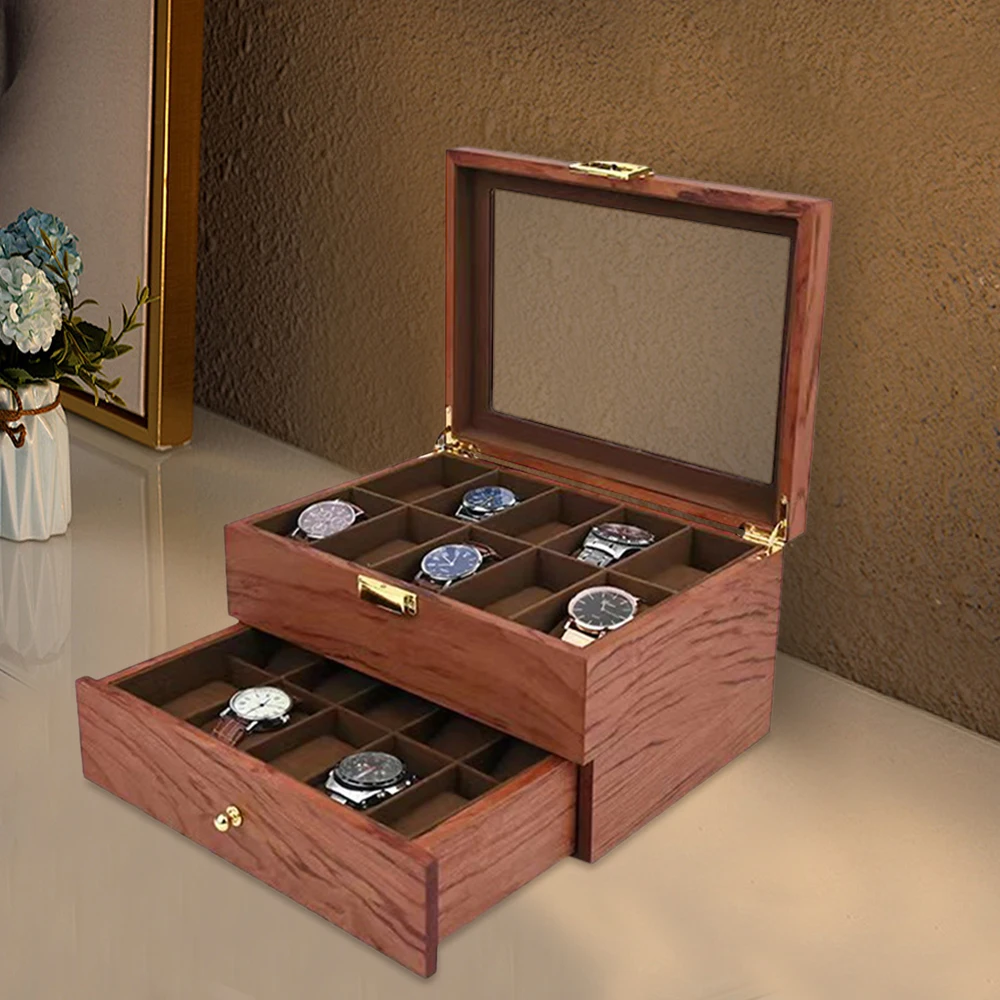 20 Slots Holz Organizer Schmuck & Uhren Vitrine Aufbewahrung sbox mit Schublade