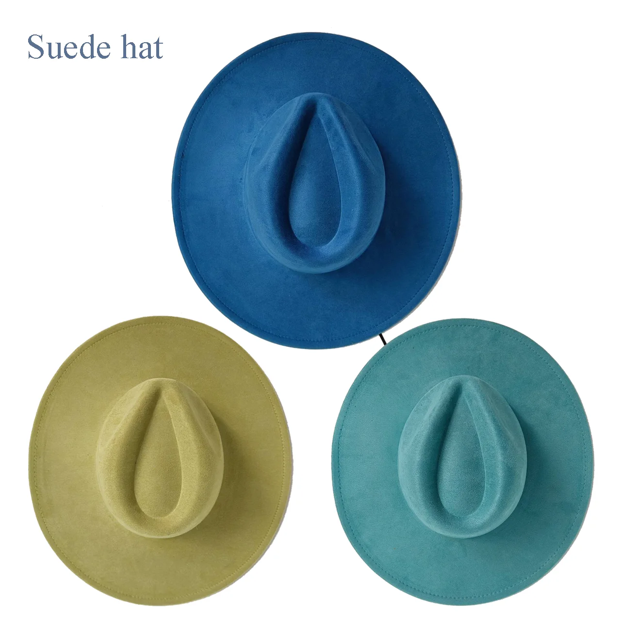 9.5 CM Big brim Jazz Fedora Hat Men's Suede Fabric Heart shaped Top Felt Hat Women's Luxury Designer Peacock Green Party Tie Hat