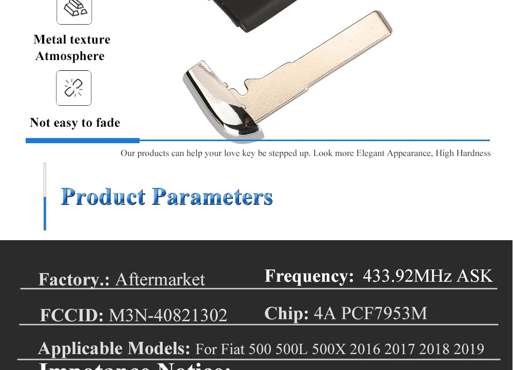Keyforkess Aftermarket 3/4/5BTN chiave per auto a distanza per Fiat 500 500L 500X 2016 2017 2018 2019 Smart Fob Control 433MHz 4A Chip SIP22 - Sc60f5d37228c47b588b7a4d62351d74eQ