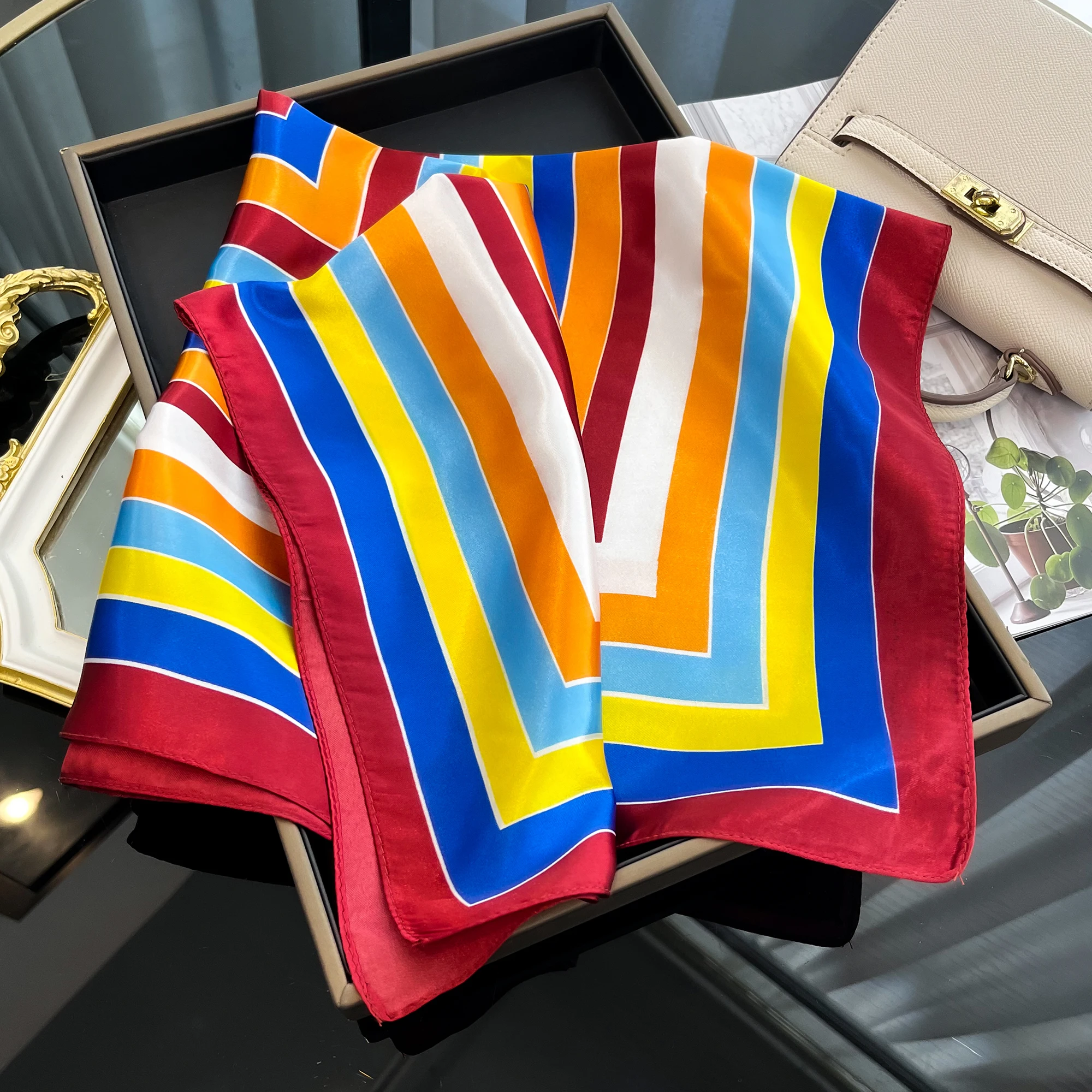 Luxury 2024 Square Silk Scarf for Women Hijab Hair Bands Neckerchief Female Satin Shawl Ribbon Headband Fashion Wraps Bandana 5