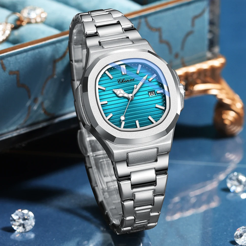 Chenxi Octagonal Alloy Case Watch For Women's Striped Dial With Calendar Luminous Fashion Dress Girl Waterproof Wristwatch Gift, Alina Gadgets