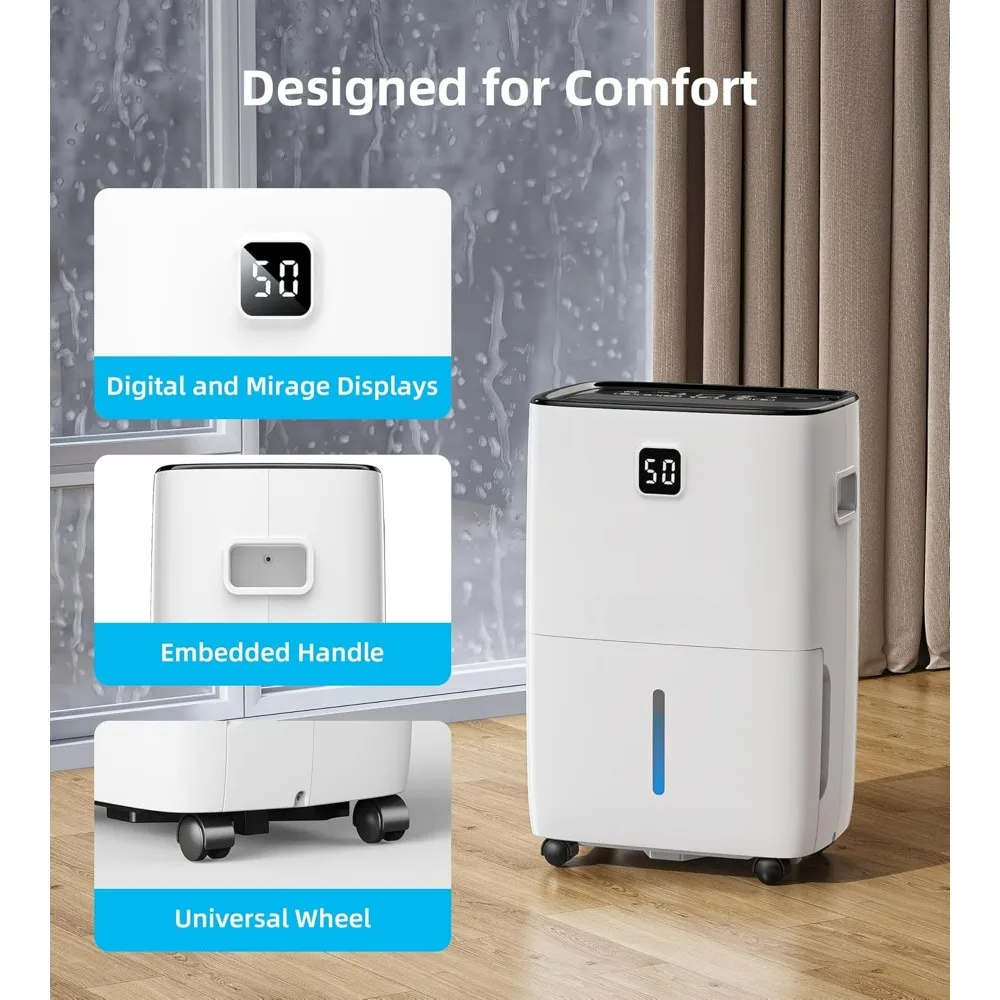 Dehumidifier for Basement with Drain Hose,24H Timer, Child Lock Dehumidifiers for Home Large Room Bathroom with Water Tank