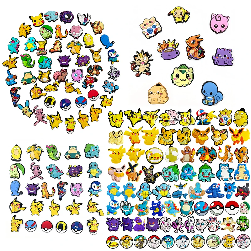shoe charms MINISO Pikachu Pocket monster Shoes Charms PVC Shoe Accessories Clogs Sandals Decoration Buckle Kids Friends Gifts 8-100Pcs