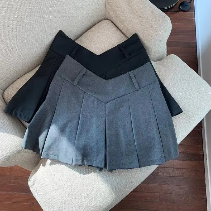 Black Women Pleated Skirts Summer V Waist Zipper Girls Dancing JK Mini Skirts Black Fashion Student A Line Faldas New