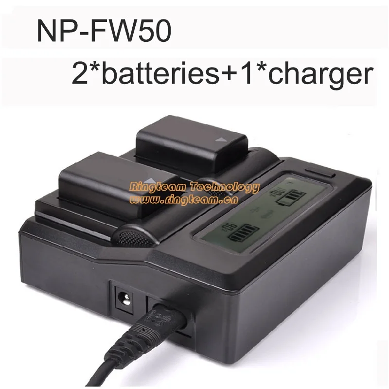 2 Pz Np-Fw50 Npfw50 Np Fw50 Batteria + Lcd Caricatore Doppio Per Sony Nex-5 Nex-5A Nex-5C Nex-5D Nex-5Db Fotocamere Digitali Alpha 7R Ii