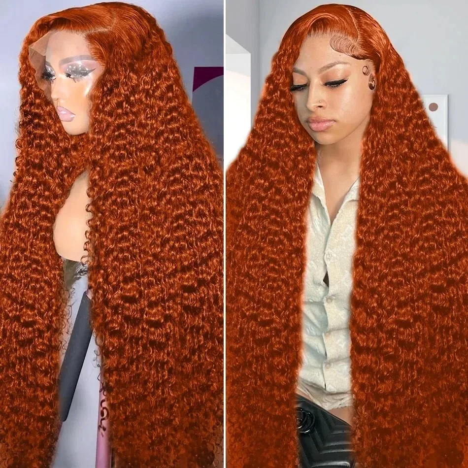 Melodie 220% Curly HD 13x6 30 40 Inches Deep Wave Orange Ginger 13x4 Lace Frontal Wig Transparent Lace Front Human Hair Wigs