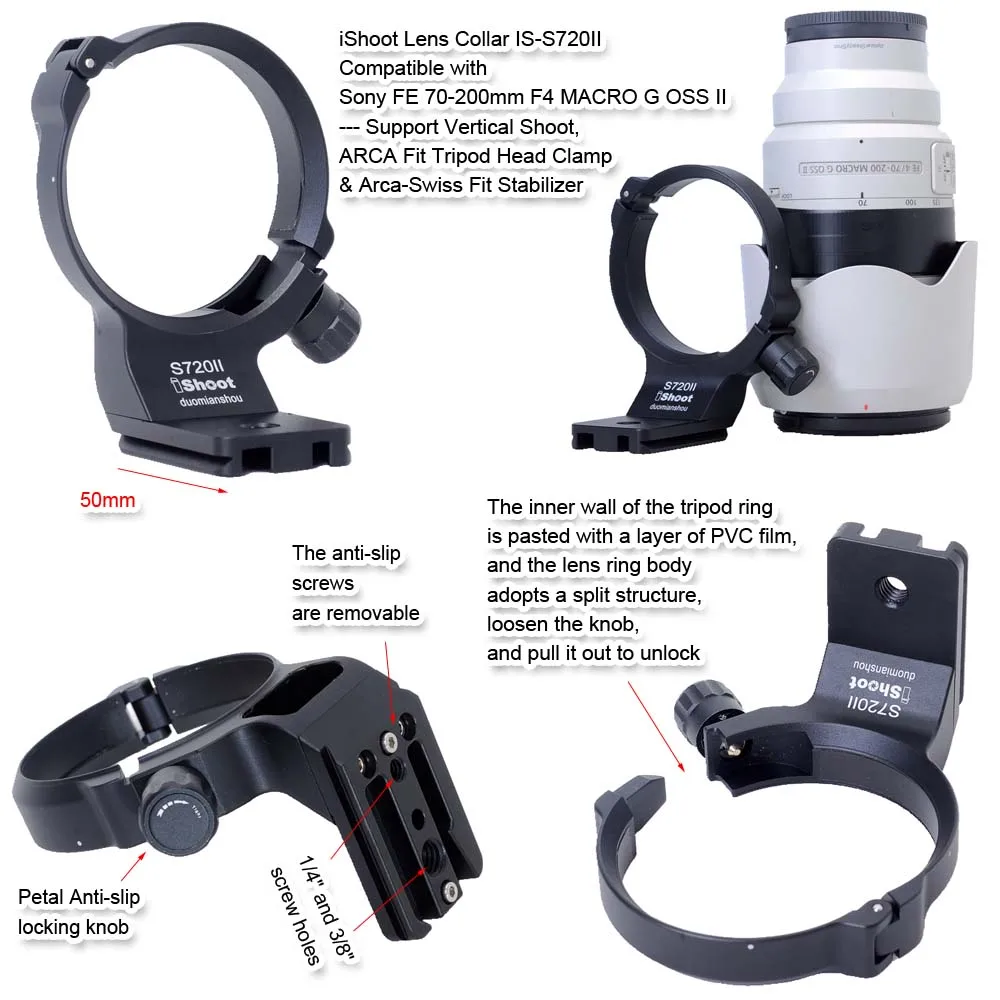 Ishoot-lens Collar Tripod Mount Ring Mount Ring Support For Sony fe 70200 mm f4 Macro g Oss ii Arca-swiss Quick Release Plate