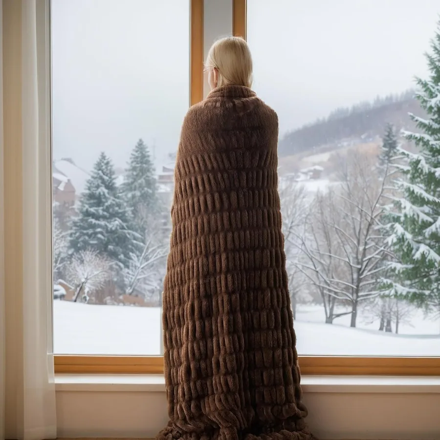 Rust Brown Faux Fur Throw Blanket Large Double Sided Reversible Ruched Rabbit Fur Blanket for Bed Couch 60x80 Inches Soft Warm