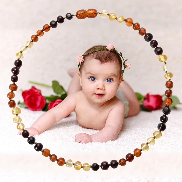 Adjustable colic, reflux and teething amber bracelet or anklet for babies  with multicoloured chalcedony beads