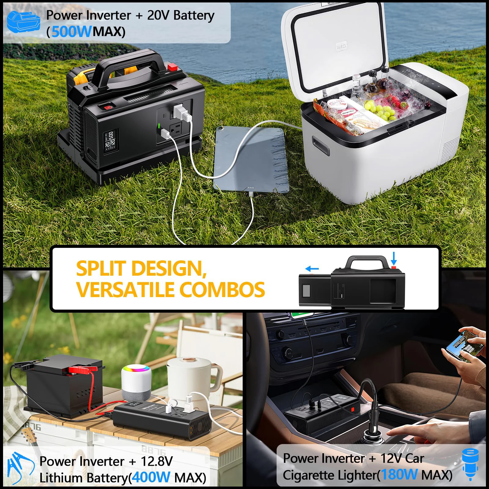 Portable Pure Sine Wave Power Inverter Battery Charger 2 in 1 for DeWalt 20V Bat