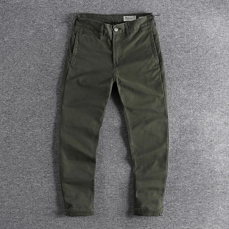 

Spring Autumn New American Retro Heavyweight Woven Cargo Pants Men's Pure Cotton Washed Slim Straight Tapered Casual Trousers