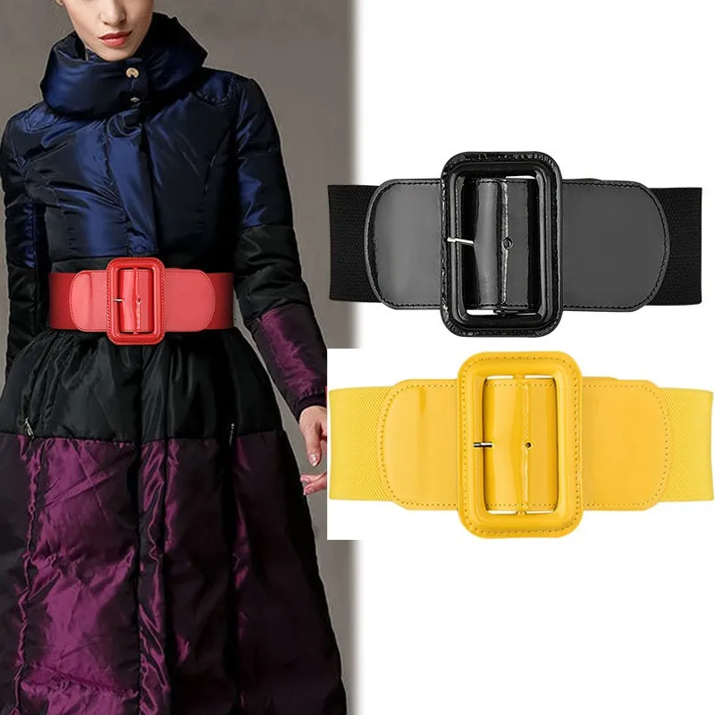 Pelle Verniciata Cintura Donna In Pelle Verniciata, Vita Alta E Larga - Tinta Unita, Moda Elegante Cintura Larga