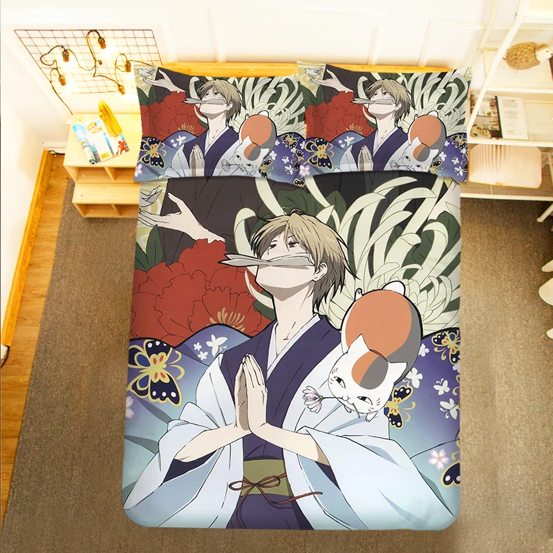 Natsume Yuujinchou Friends Ablumn 3PCS Duvet Cover Sets Cartoon Bedding Children Room Pillow Case 