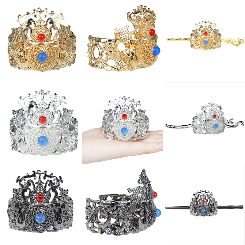 

Metal Hair Bun Decoration For Wuxia Hero Chivalrous Chinese Drama Headgear Golden Silver Black Royal Prince Crown Hairpin