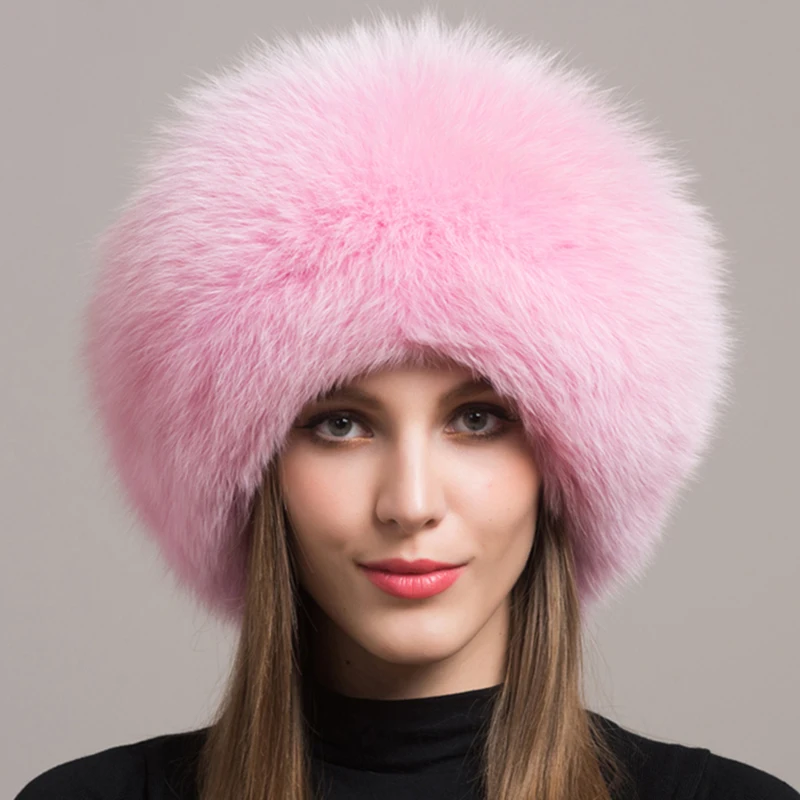 Luxurious Women's Fox Fur Winter Hat with Earmuffs