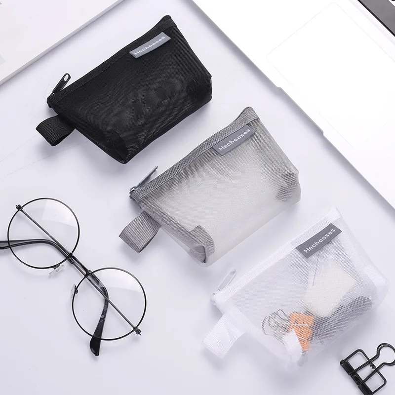 Mesh Transparent Cosmetic Bags Clear Lipstick Eyeliner Organizer Earphone Data Line Storage Bags Card Holder Coin Wallet empty clear acrylic storage holder box transparent cotton swabs stick cosmetic makeup organizer cosmetic cotton receptacle