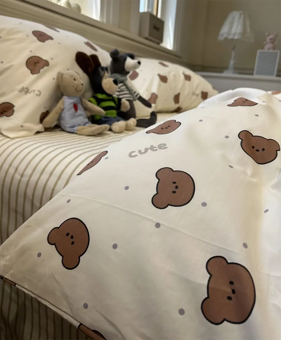 

Cute bear polka dot stripes bedding set child kid teen boy,twin full queen cotton home textile bed sheet pillow case quilt cover