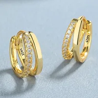 Stainless Steel Gold Color Circle Hoop Earrings for Women Simple Cubic Zircon Double Ring Earring Cartilage Piercing Jewelry 1