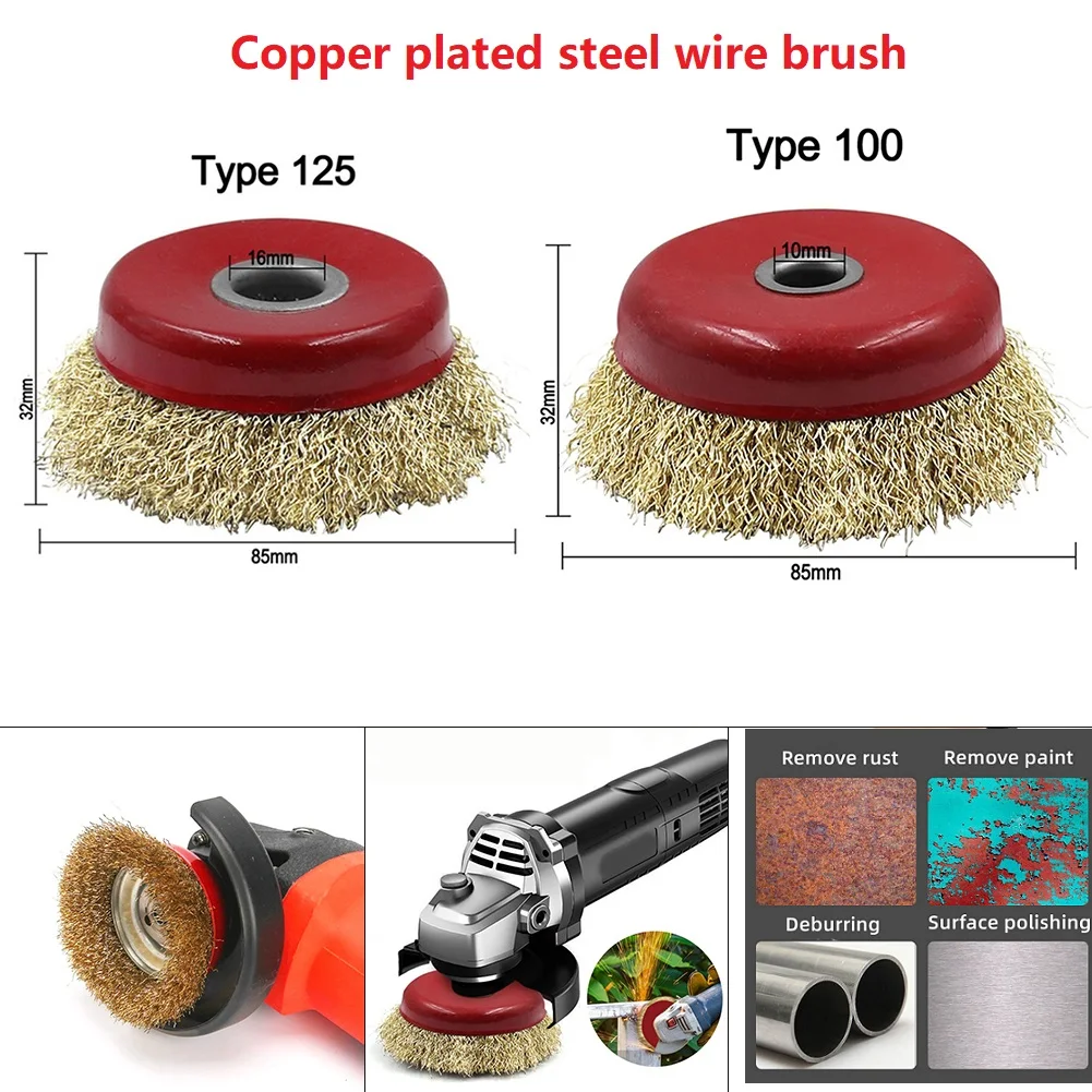 Steel Wire Brush Grinding Wheel For Rust Paint Removal Derusting Deburring Angle Grinder Polishing Tool 85mmxM10/M16 small steel brass diy cleaning brush paint removal metal polishing cleaner scourer tools 12 pcs wire burring mini