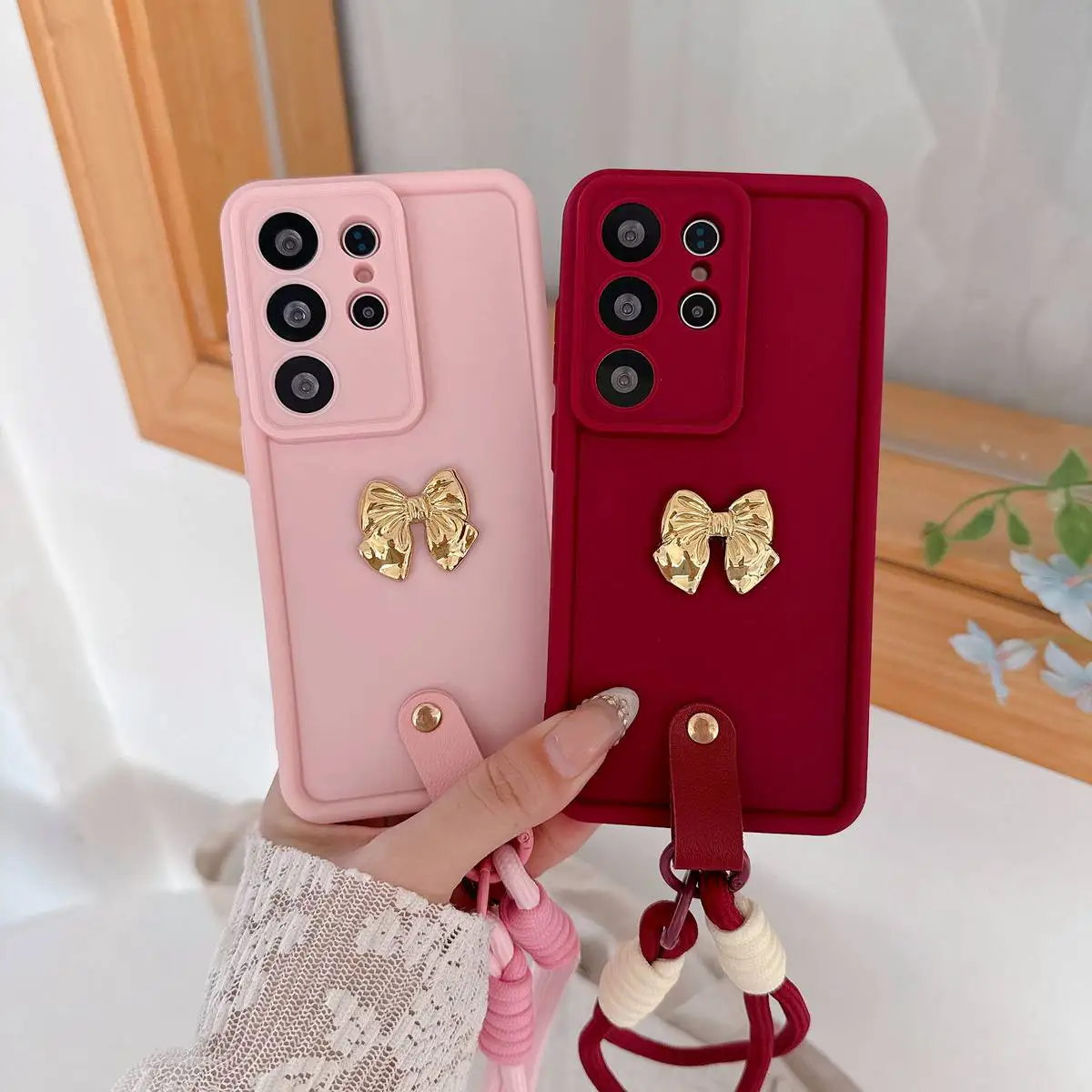 Elegant 3D Golden Bow Strap Lanyard Phone Case