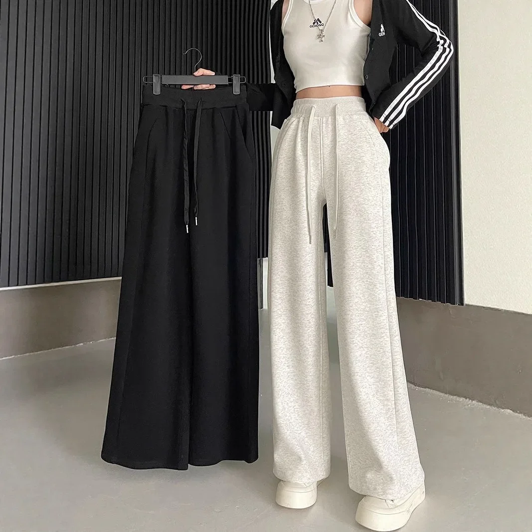 High Waist Drapey Wide Leg Casual Sports Pants Women's Spring Autumn Winter plus Size Loose Fit Sweatpants Fashionable Female Cl - Image 2