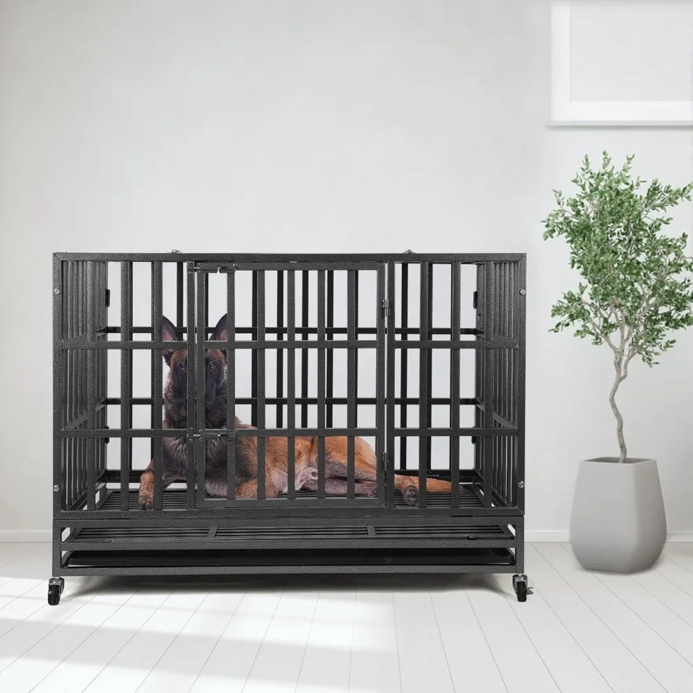 

SHUSHIM 48 Inch Heavy Duty Dog Crate Kennel with Wheels, High Anxiety Indestructible Dog Crates for Large Dogs, XL XXL Extra