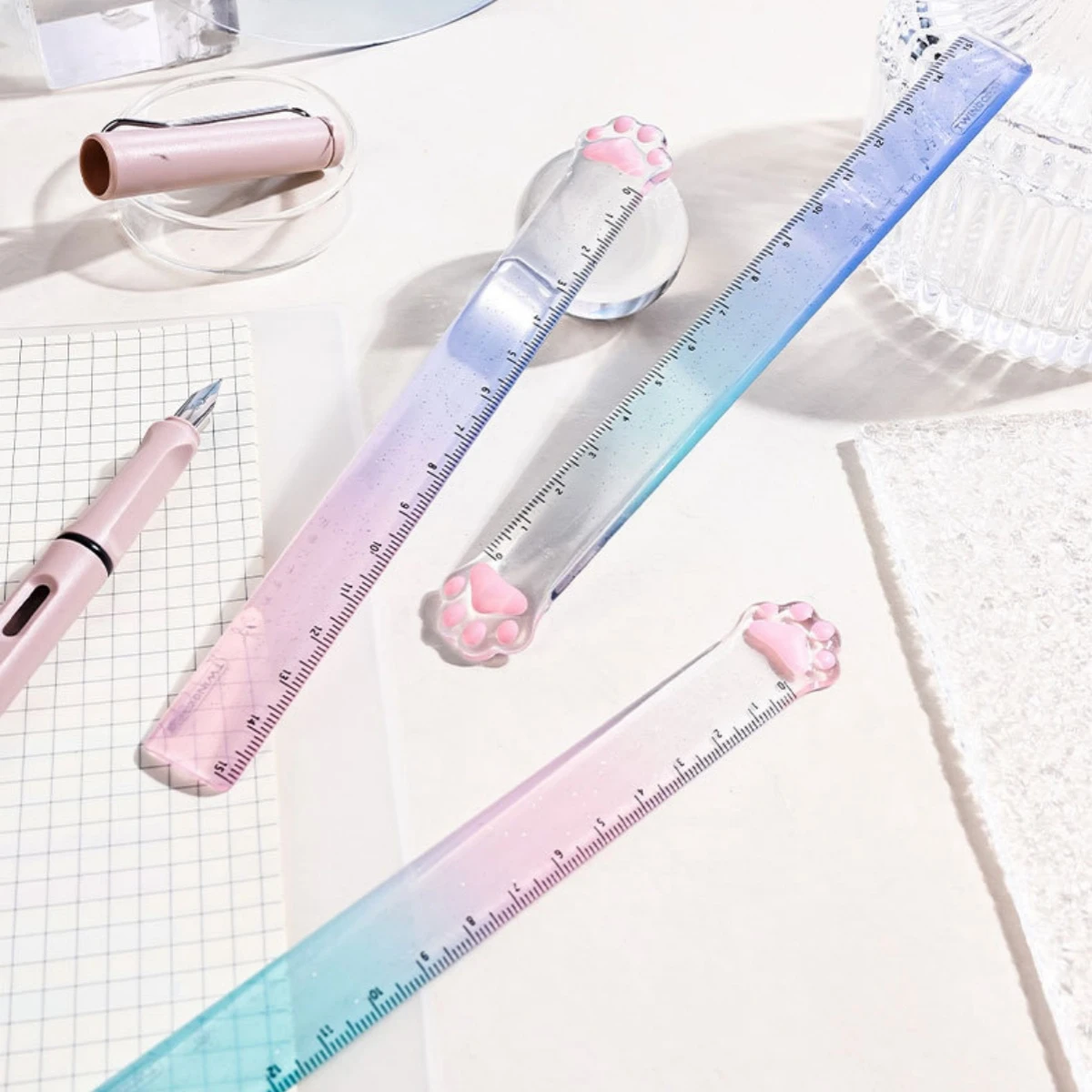 Straight Ruler 15M Cat Claw Gradient Measuring Tool Korean Style School Stationery Supply Kawaii Accessories