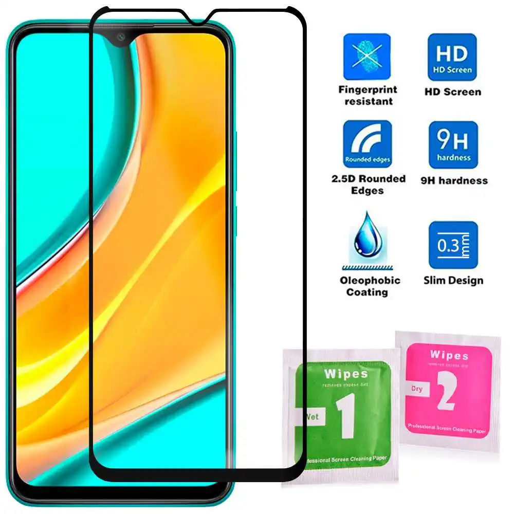 Full Cover Tempered Glass Screen Protector For Xiaomi Redmi 9 Black Border