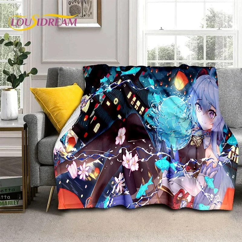 3D Cute Genshin Impact Cartoon Game Soft Flannel Blanket for Beds Bedroom Sofa Picnic,Throw Blanket for Outdoor Leisure Nap Gift 2