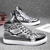 Silver Snaker Leather Men Brand Sneakers Trendy Zippers Design Mens Vulcanized Sneakers Leather Glitter Men High Top Sneakers 1