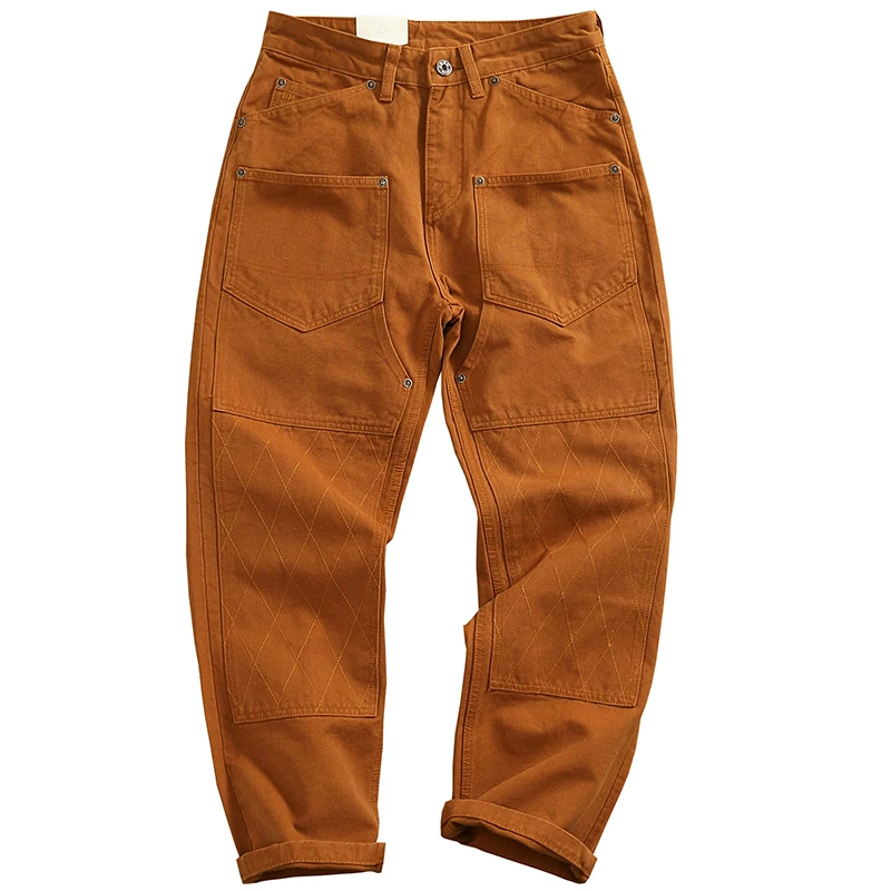 American Retro Workwear Casual Pants Men's Spring Summer New Heavy ket Patchwork Loose Conical Straight Leg Trousers