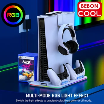 LED 냉각 스테이션, PS5 수직 스탠드, 듀얼 컨트롤러 충전 도크, 소니 플레이스테이션 5 디스크, 디지털 RGB 쿨 라이트