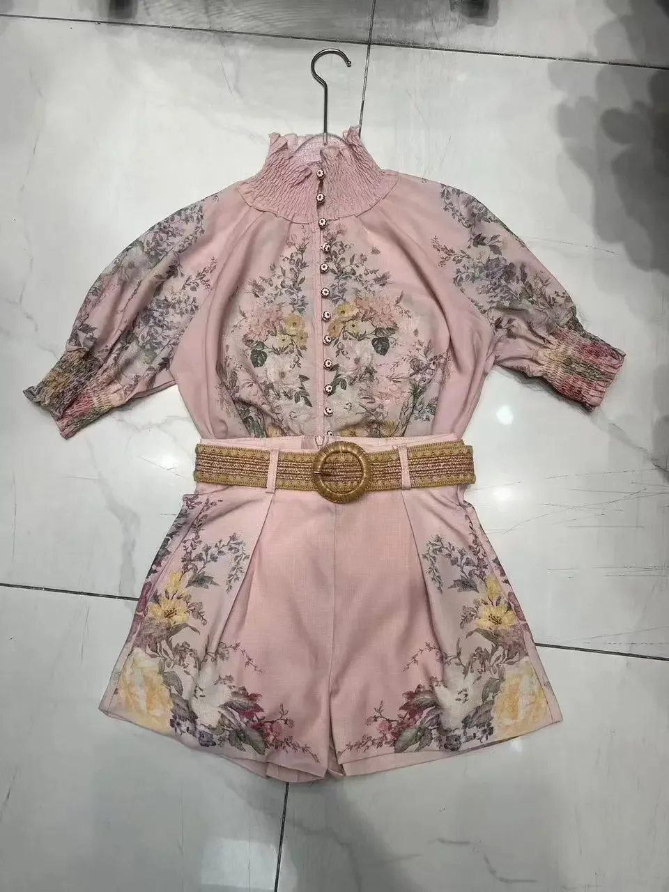 

2024 New Arrival Linen Loose Floral Print Brand Shirt Short Set Suit Blouse Designer Shirt for Women 2 Piece Sets Womens Outfits