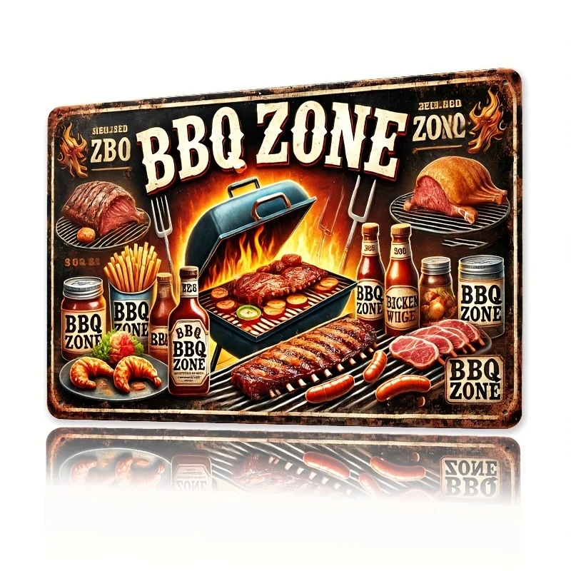 바베큐 존 금속 간판 레트로 틴 월 아트, 바, 카페, 해변 빌라, 뒷마당 농가 장..