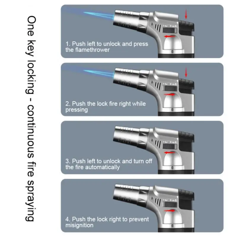 Portable Torch Lighter Metal Flame BBQ Heating Ignition Grill Kitchen Blow Adjustable Cooking Butane Gas Lighter For Men Gift