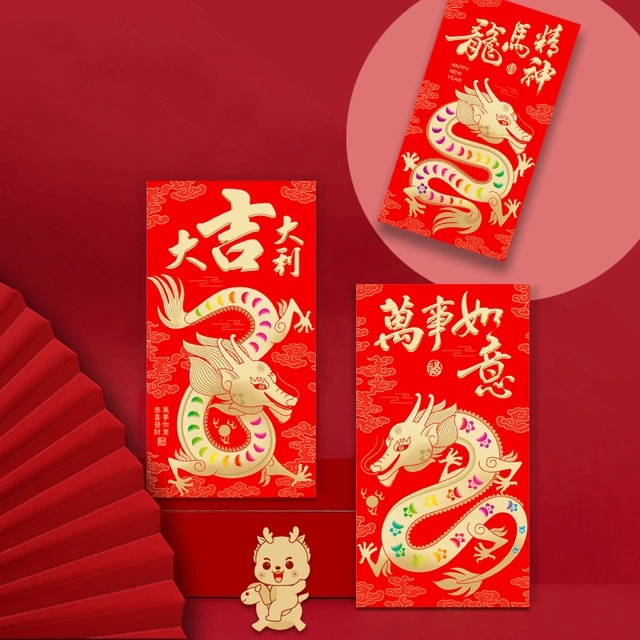 6pcs Red Envelope Chinese New Year 2024 Lucky Purse Gifts for Kids and  Adults Dragon Year Gifts Ornaments