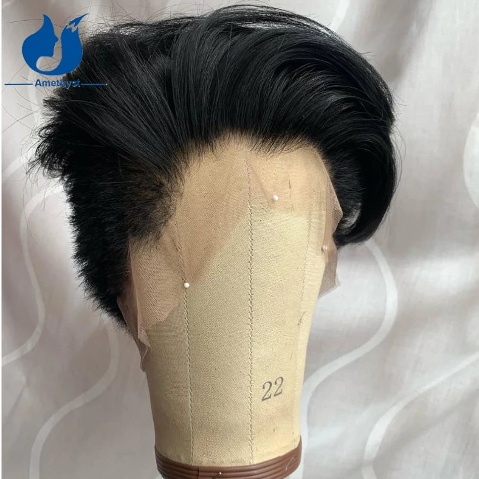 Amethyst Color #4 Brown Pixie Cut Bob Wig for Men Short European Boy Cut Shaved Full Lace Human Remy Hair Wig Black Preplucked