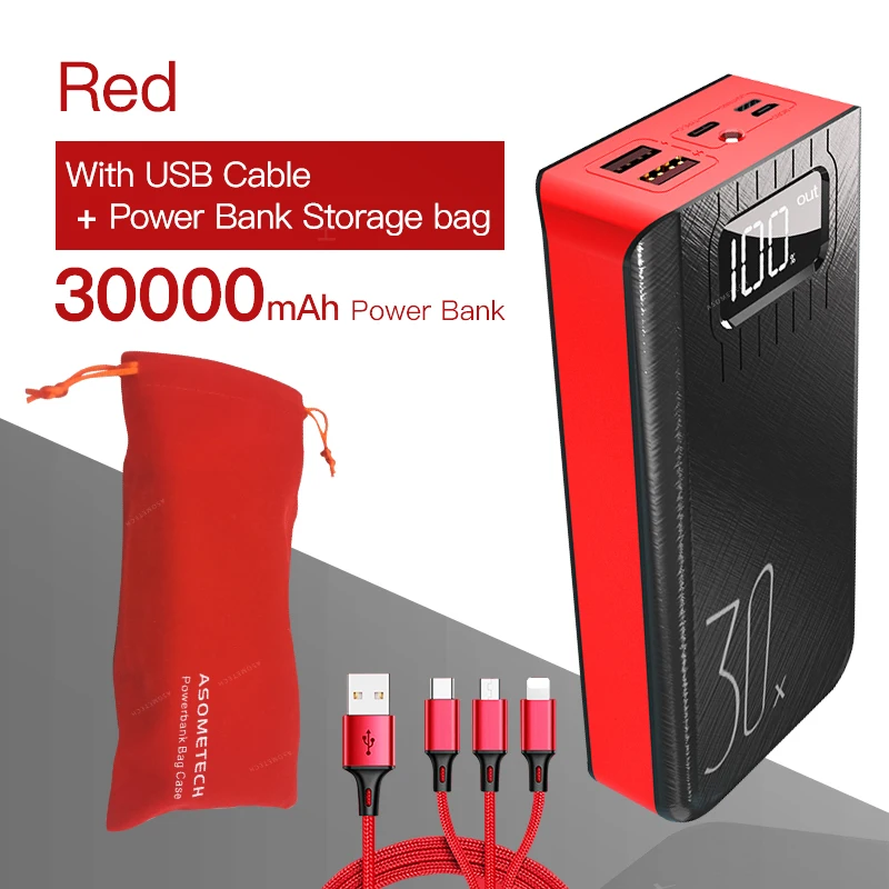 mini power bank Power Bank 30000mAh TypeC Micro USB C Powerbank LED Display Portable External Battery Charger 30000 mAh For iPhone Xiaomi Tablet power bank 20000mah Power Bank