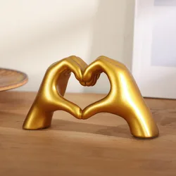 Gold Heart Decoration Hand Statue - Modern Love Gesture Sculpture for Home and Office Decor (Golden)