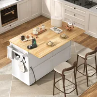 59 W Rolling Kitchen Island with Drop Leaf – Movable Kitchen Carts on Wheels Island with Storage Cabinet, Island Table