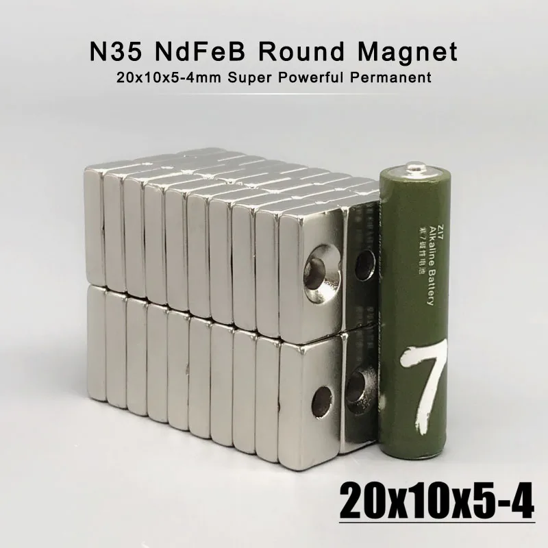 Description Picture 3 of item5-100Pcs 20x10x5-4mm Neodymium Material NdFeB N35 Magnets Strong Block magnet 20*10*5 Hole 4mm Magnetic Materials Imanes